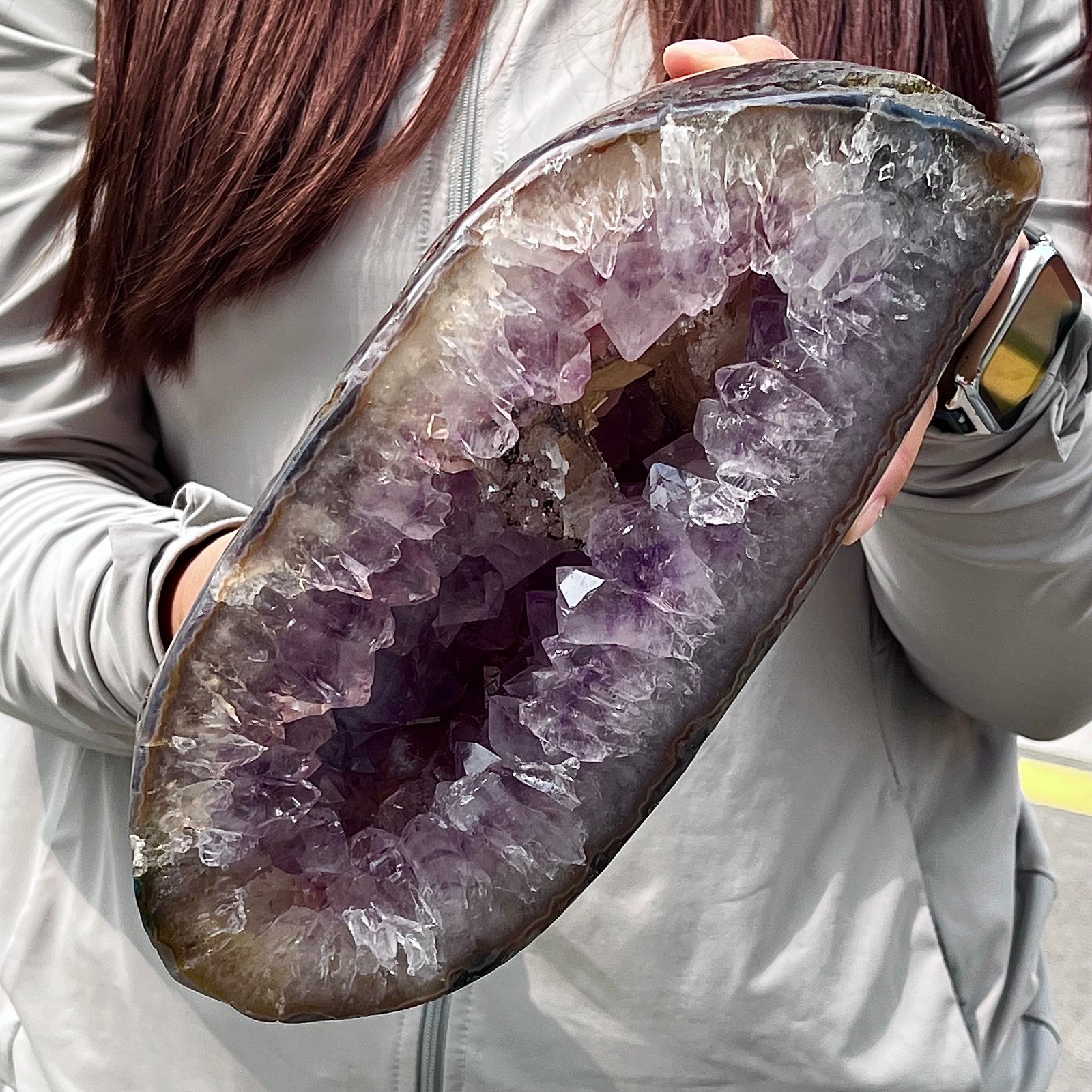 8.37LB High quality agate amethyst coin bag specimen home decoration