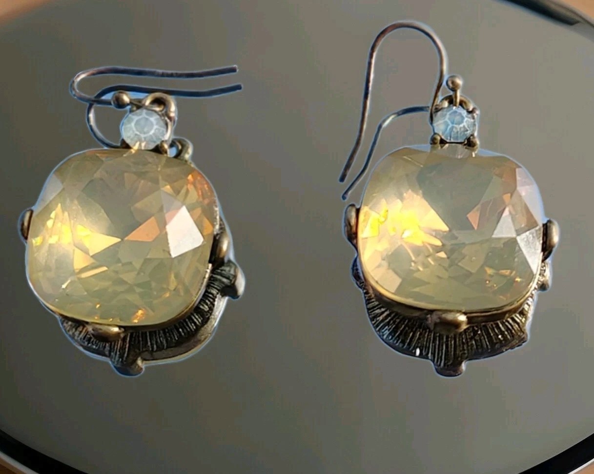 Blonde Crystal Cushion Color Changing Dangle Earrings