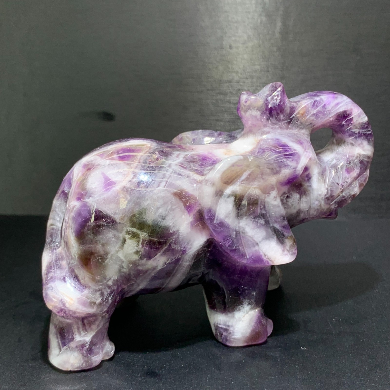 270g Natural Dream Amethyst Elephant Statue Crystal Reiki Carving Decor