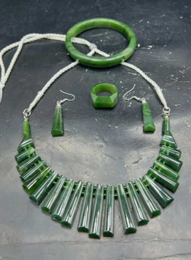 100% Natural Green Nephrite Jade Necklace& Earrings Handmad gemstone jewelry set