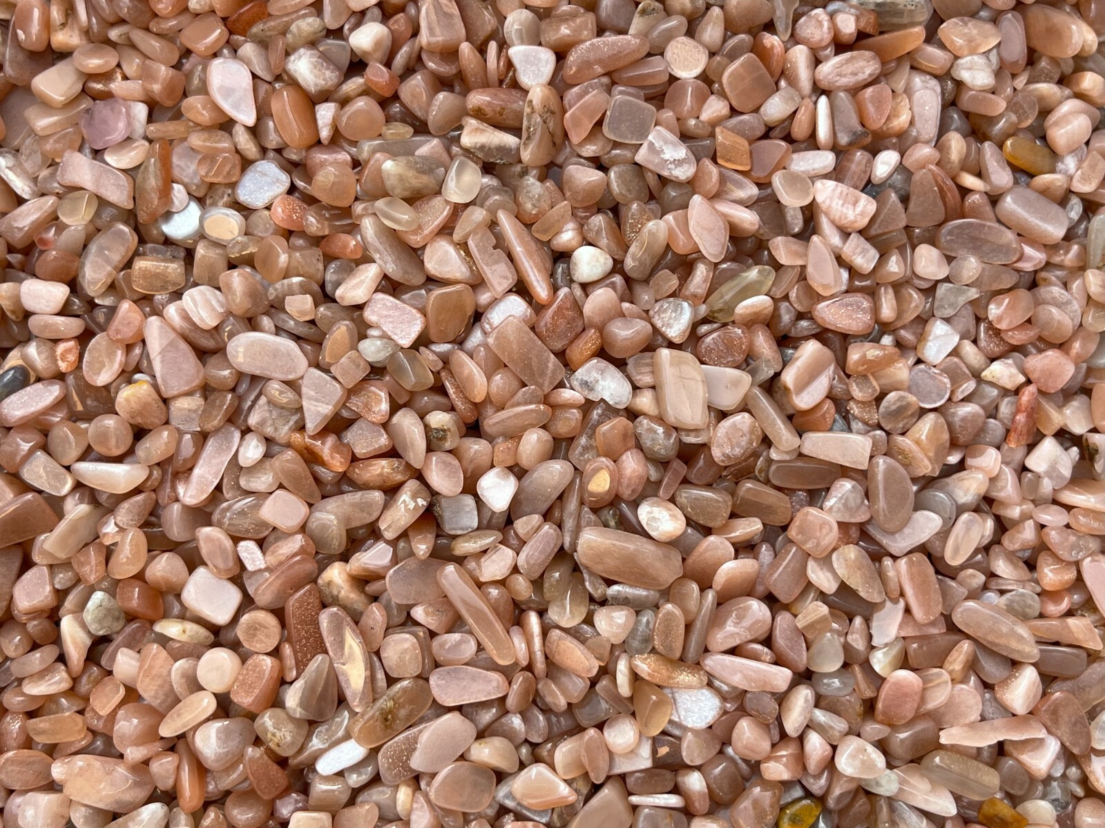 Grade A++Peach Moonstone Semi Tumbled Gemstone Chips 5-18mm, Wholesale Bulk Lot