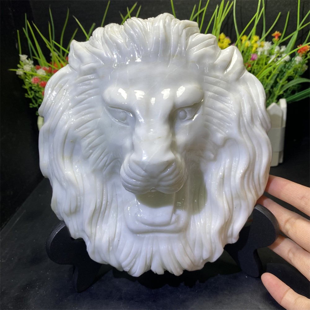 Random 1pc 3LB 6.8″ Good Natural White Jade Lion Statue Crystal Carving Decor
