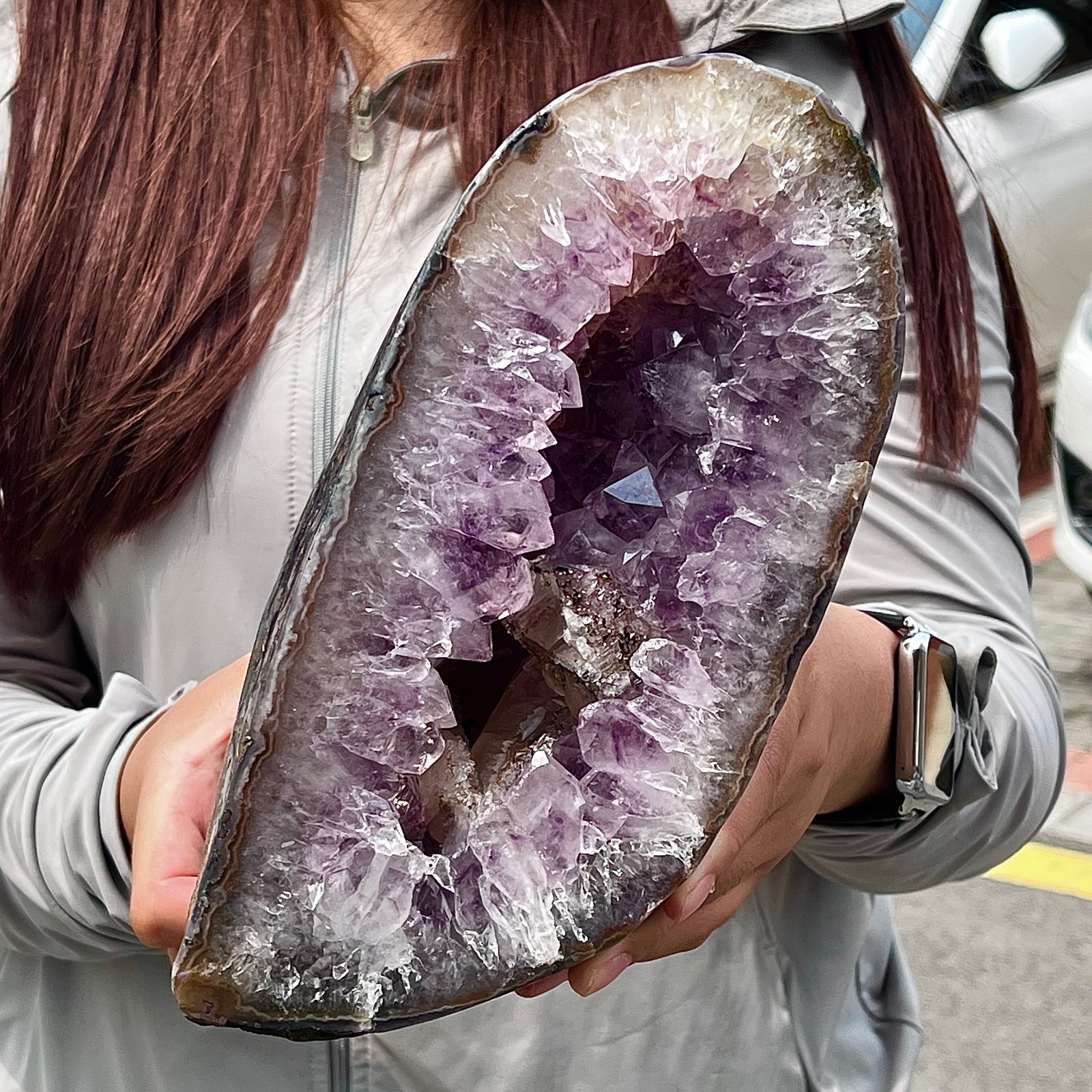 8.37LB High quality agate amethyst coin bag specimen home decoration