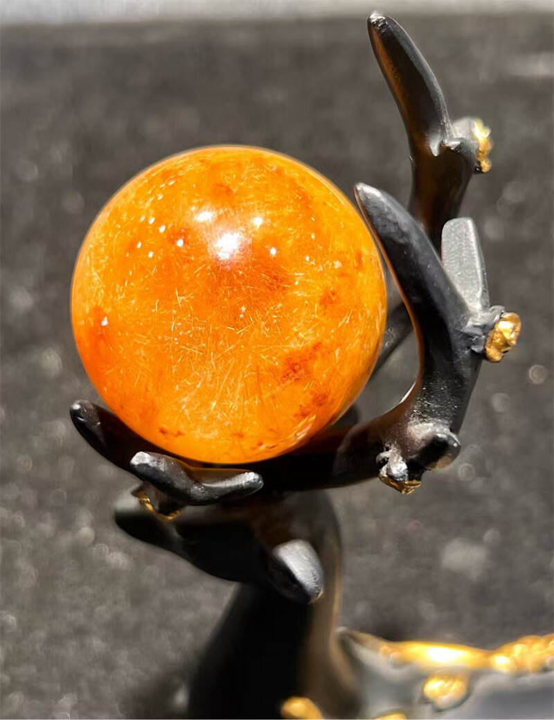 34MM Top Natural Gold Rutilated Quartz Sphere Crystals Reiki Ball Reiki Healing