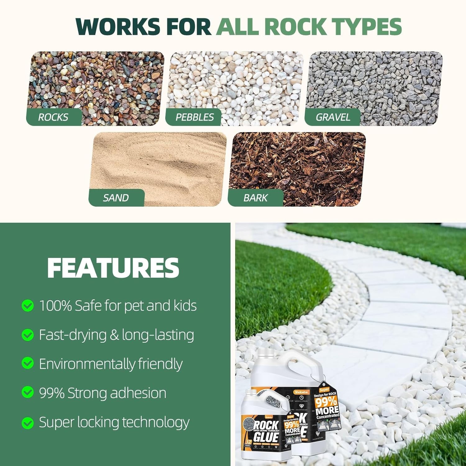 Pegamento para rocas y mantillo, 32oz/1 galón – Adhesivo de secado rápido