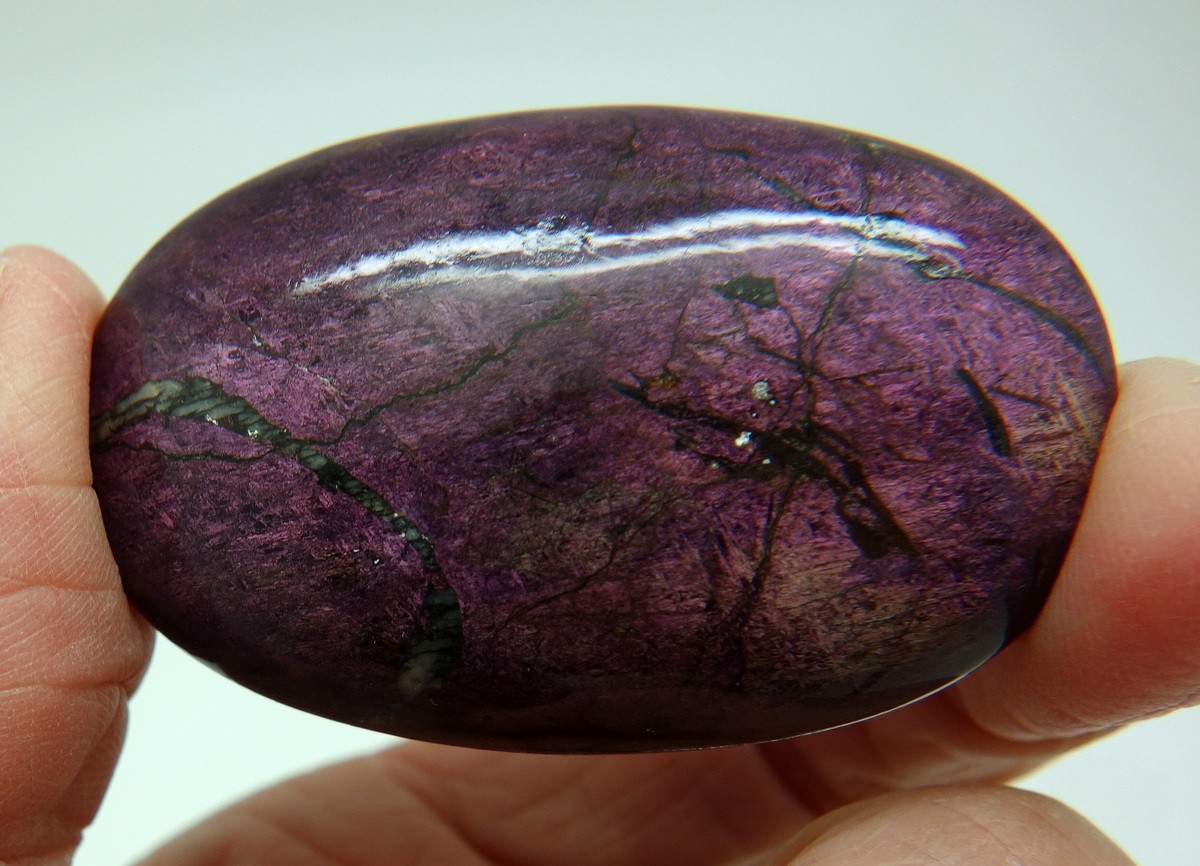 Purpurite Palm Stone with Chatoyance