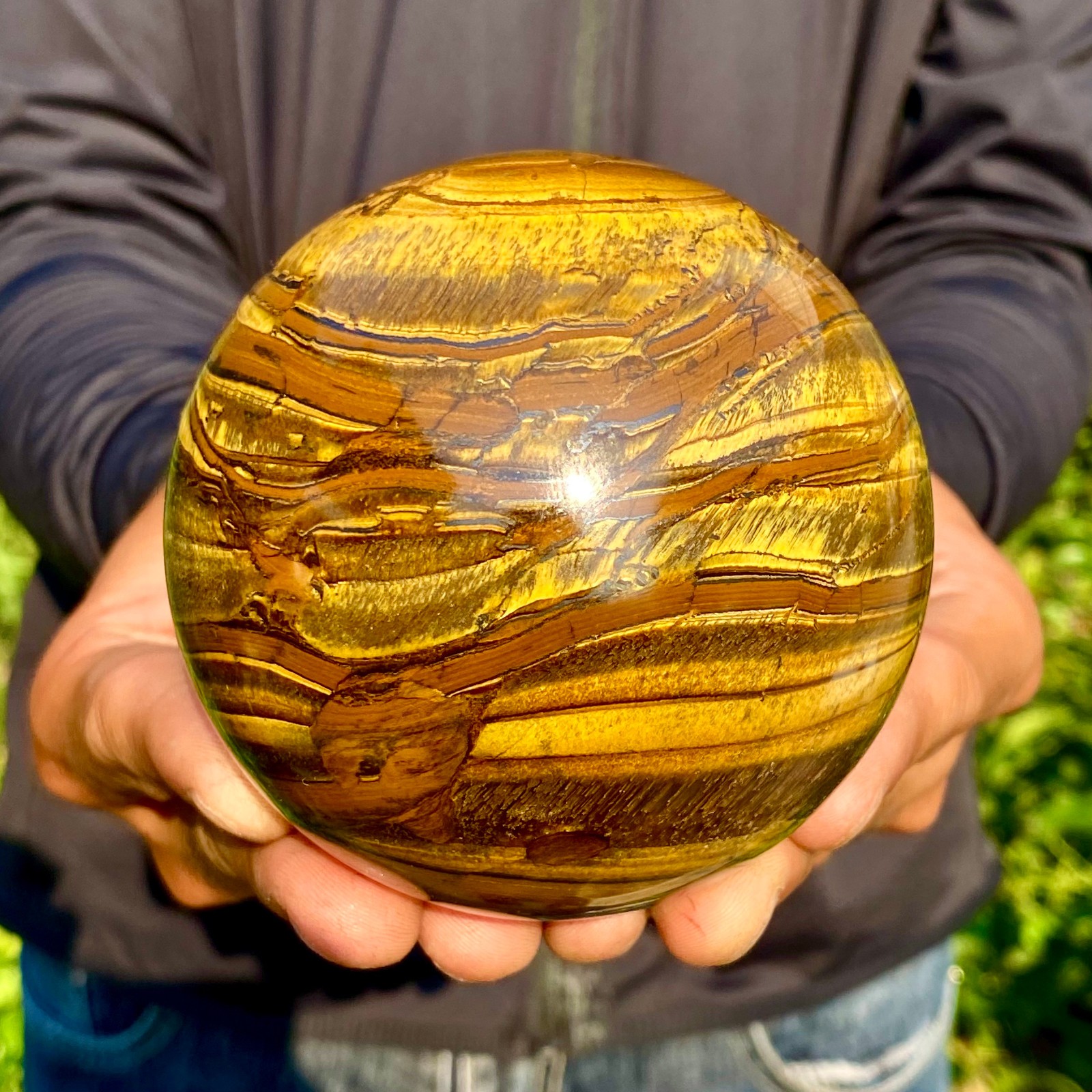 2.07LB Natural Tiger Eye Stone Crystal Ball Quartz Healing Sphere Décor