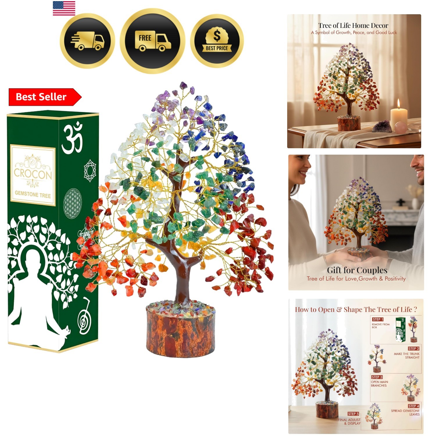 The 7 Chakra Crystal Tree of Life, Birthday Gifts for Women & Men | Healing …