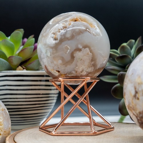Flower Agate Crystal Sphere Spiritual Healing Stone Ball Altar Pink Amethyst Art