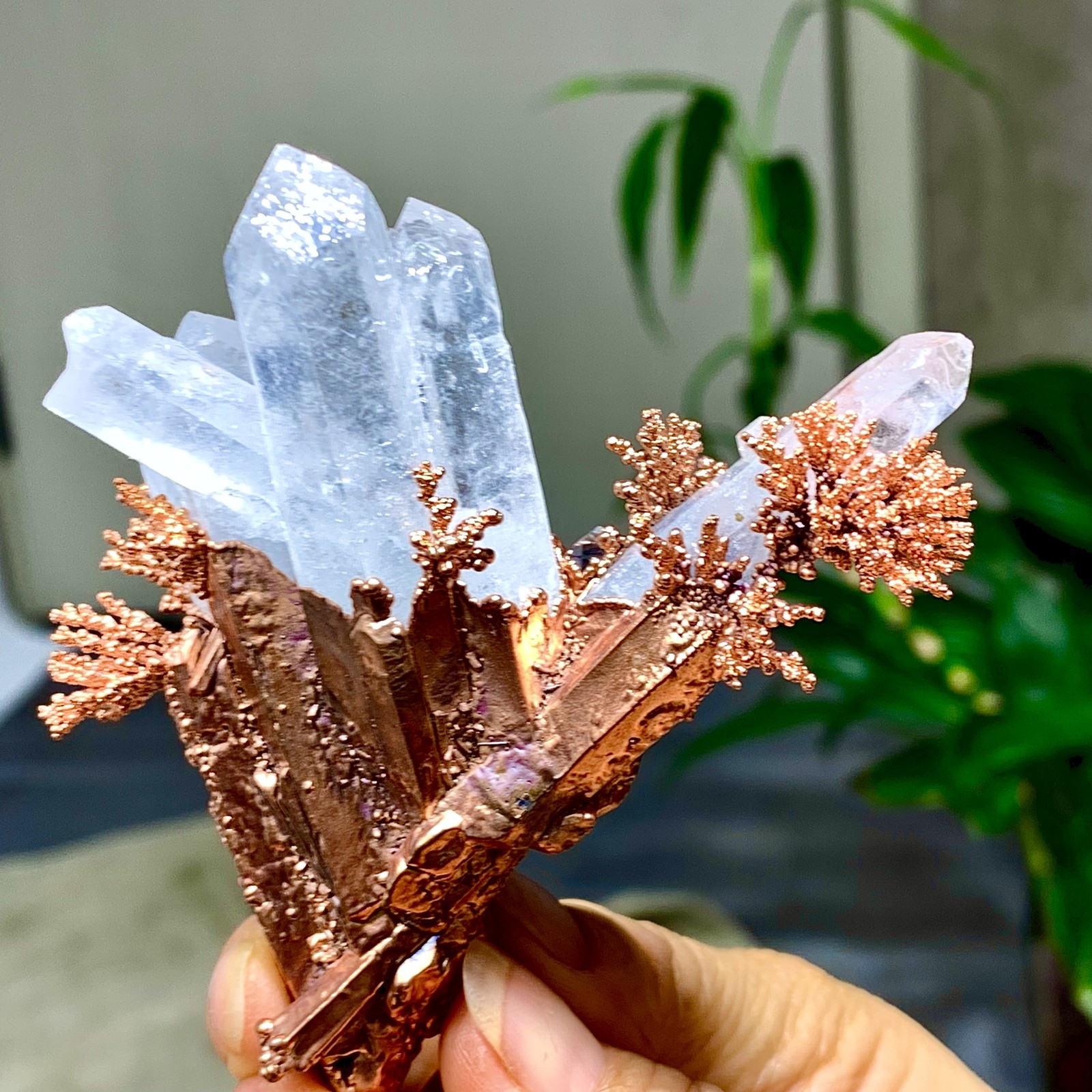 102G Rare!! iridescent Native Copper with white quartz crystal mineral-symbiosis