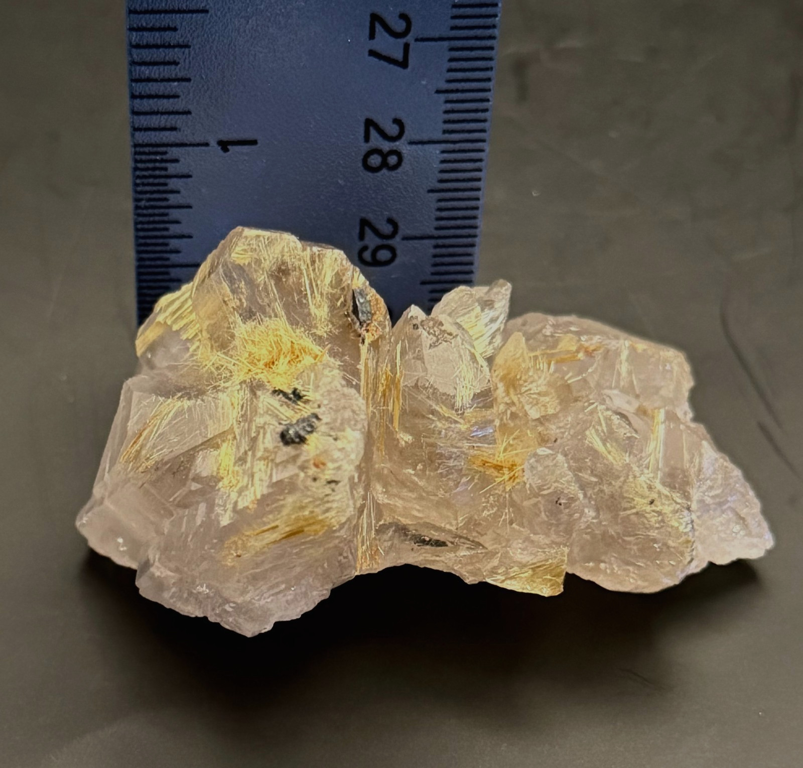 Golden Rutilated Quartz Cluster with Both Internal and External Rutile Sprays