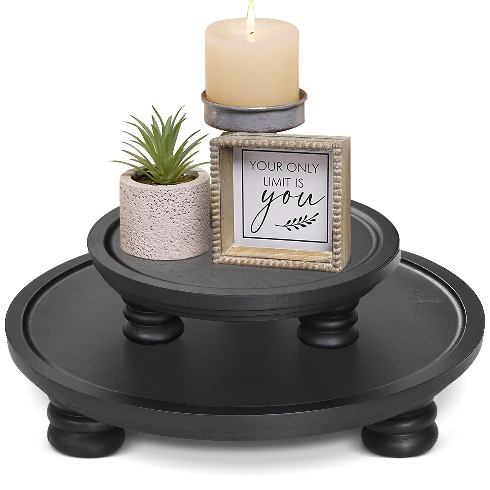 2 Pcs Wooden Risers for Display, Round Wood Tray Decor, Farmhouse Pedestal St…
