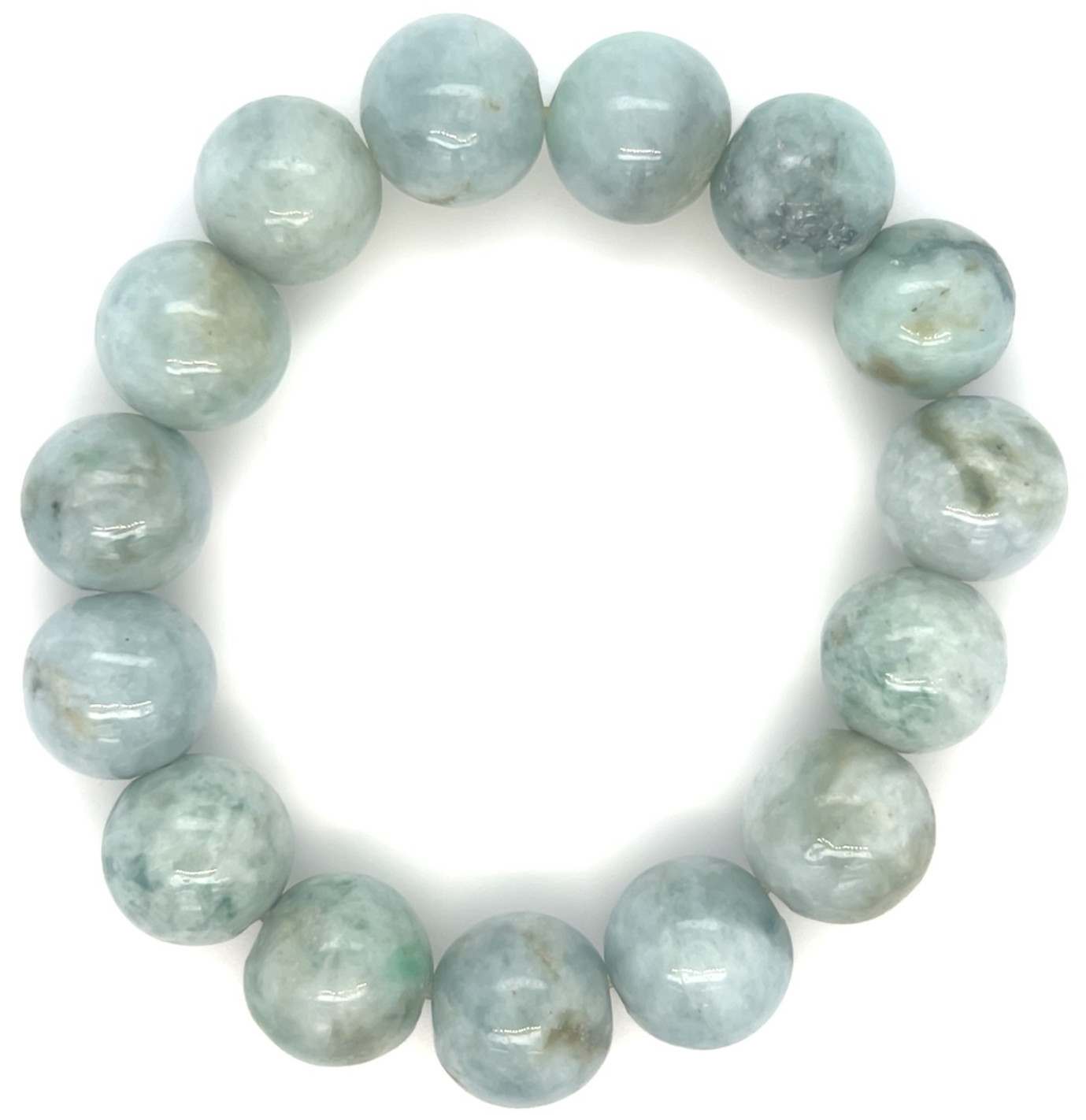 Type A Natural Jadeite Bracelet 333ct – Light Icy Green 13mm Beads