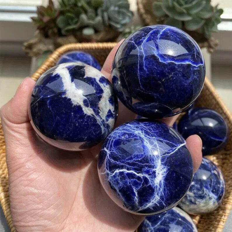 50mm Natural blue Sodalite Ball Quartz Crystal polished Sphere Healing gift 1pc