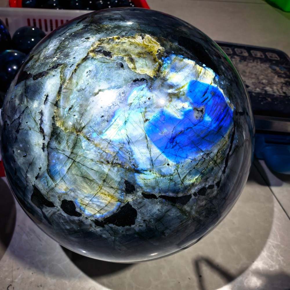 73.7LB Large Top Natural labradorite Quartz Sphere Carved Crystal Ball Healing