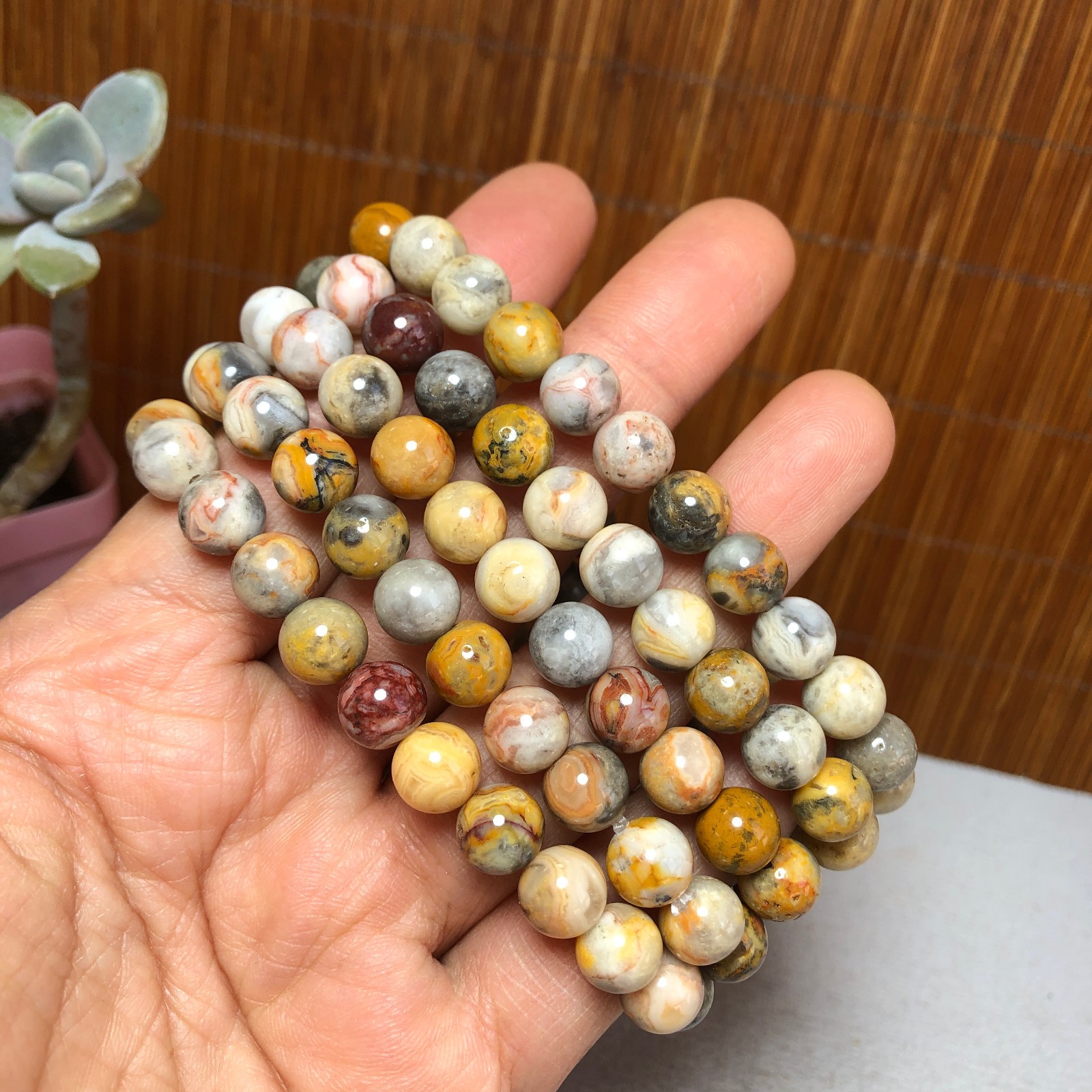 5Pcs Wholesal Natural Crazy agate bracelets Crystal ball sphere 8mm