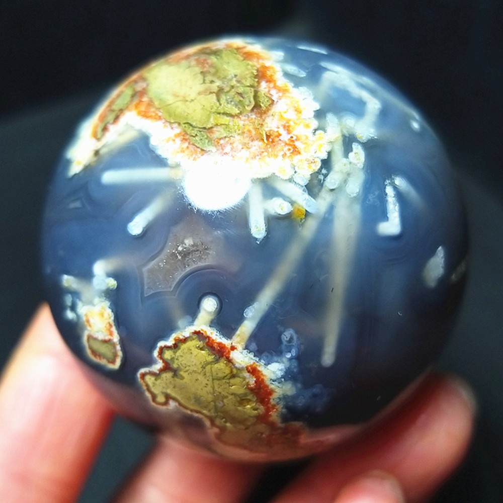 RARE 175.6G Natural Polished colorful Banded Agate Tourmaline Ball Healing A4698