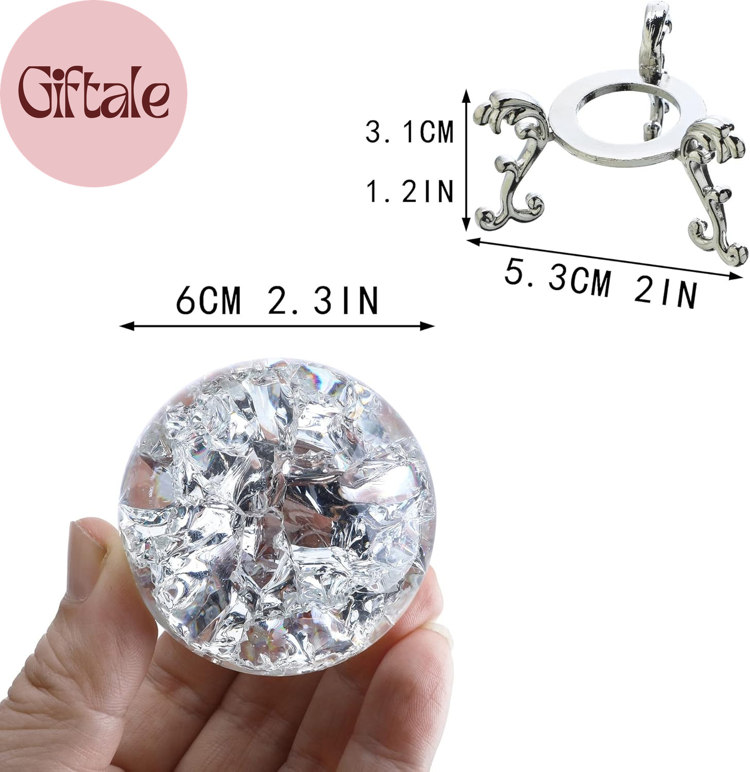 60Mm Ice Cracked Crystal Ball Paperweight Crystal Glass Sphere with Stand for Ch