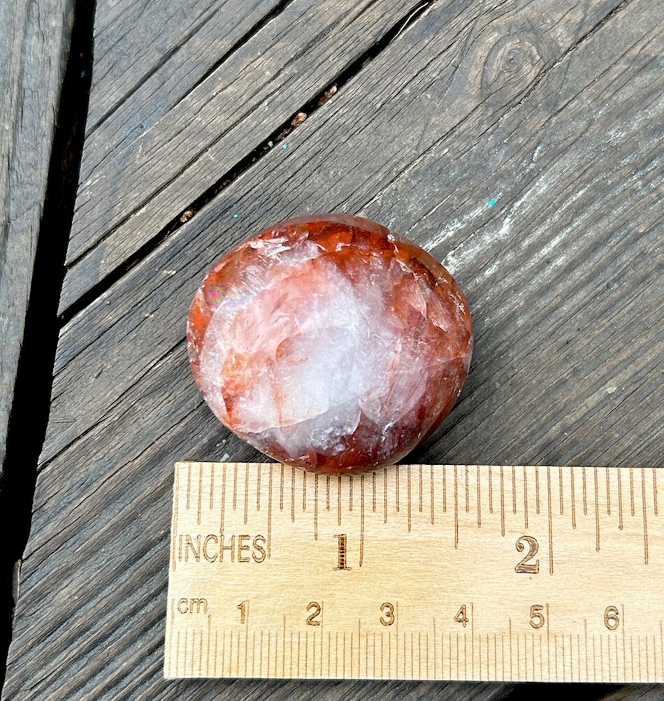 Hand Polished Sparkly RED FIRE QUARTZ Hematoid Crystal Palm Stone MADAGASCAR