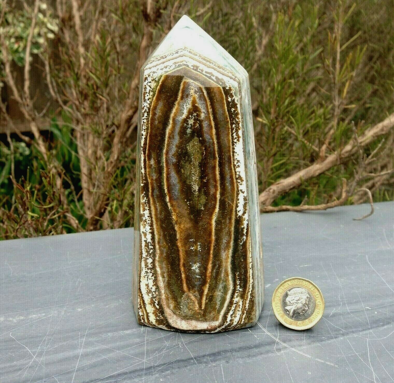 Ocean Jasper Large Crystal Point Obelisk Tower Atlantis Stone 788g 13.8×6.7cm