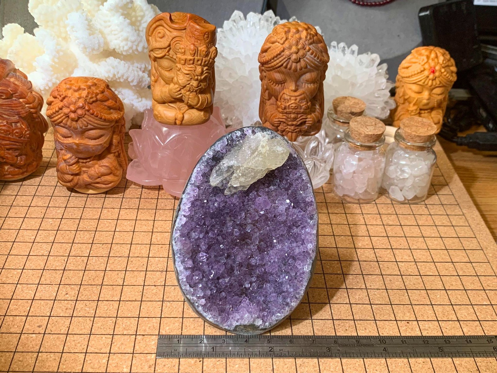 Multicolour Amethyst & Calcite Colorful Crystal Geode Cluster – 390 Grams (#018)