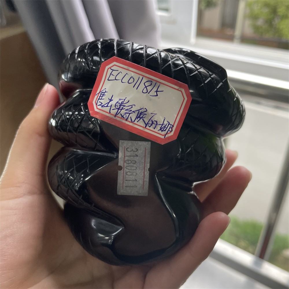 2.2LB 3.6″Natural Black Obsidian Snake Statue Crystal Reiki Heal Carving Decor