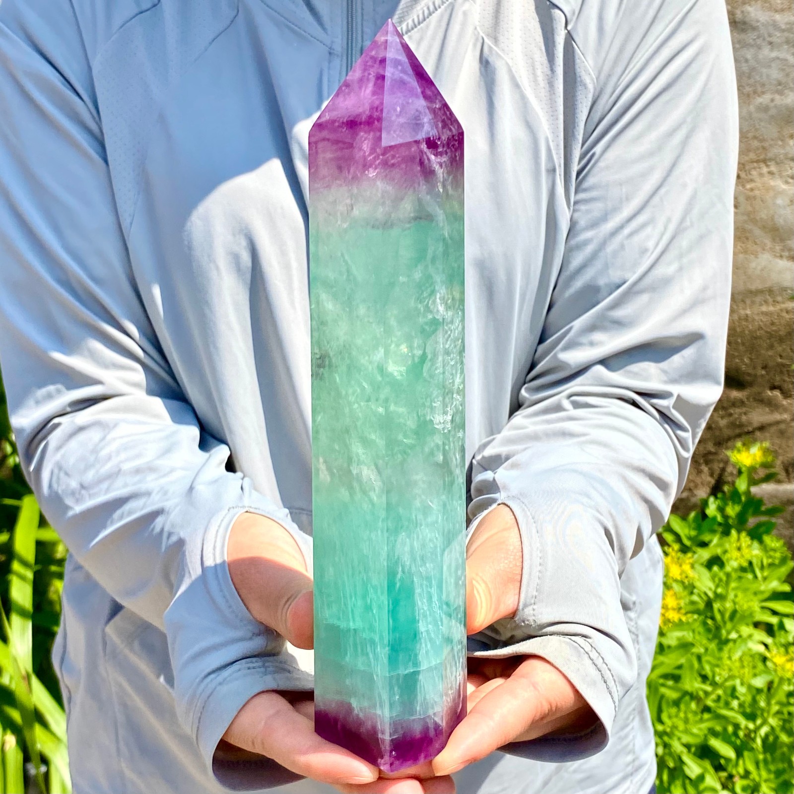 2.13LB Natural Fluorite Crystal Column Magic Wand Obelisk Point Earth Healing
