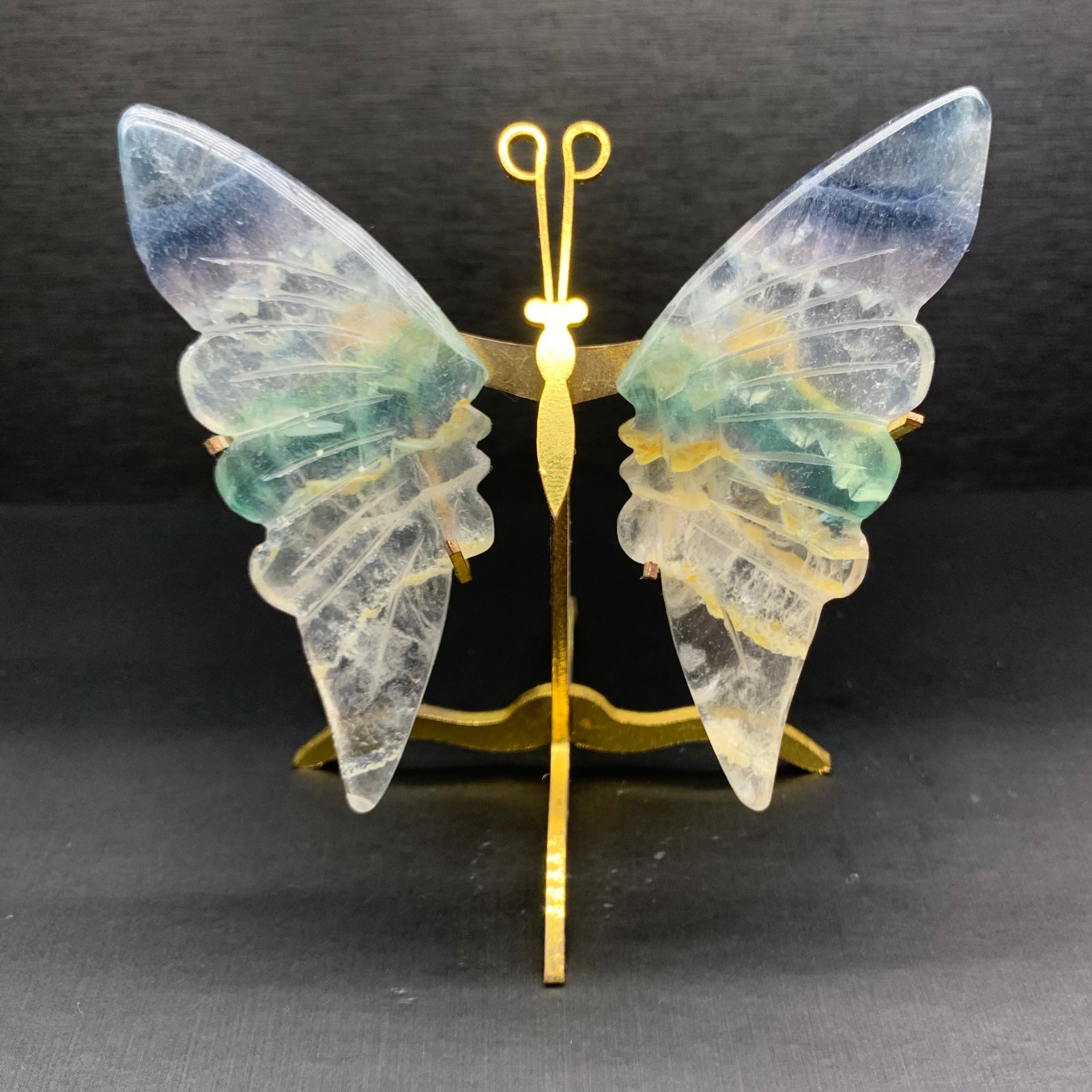 100G Natural Crystal Fluorite Butterfly Wings Healing Statue Decor + Stand