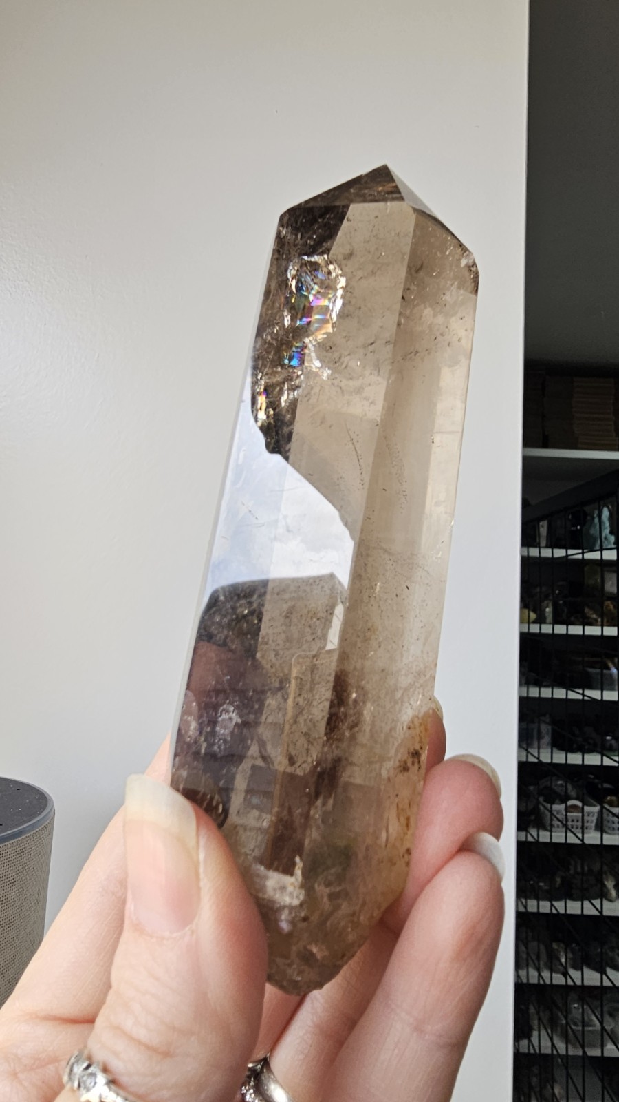 A Grade Smokey Quartz Freeform On Wood Root Base Point 261g 15.5cm smoky