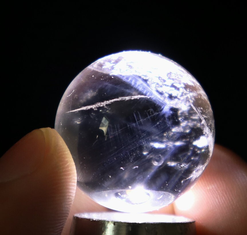 26mm Natural Blue Angel Feathers Clear Quartz Crystal Stone Sphere Ball Healing