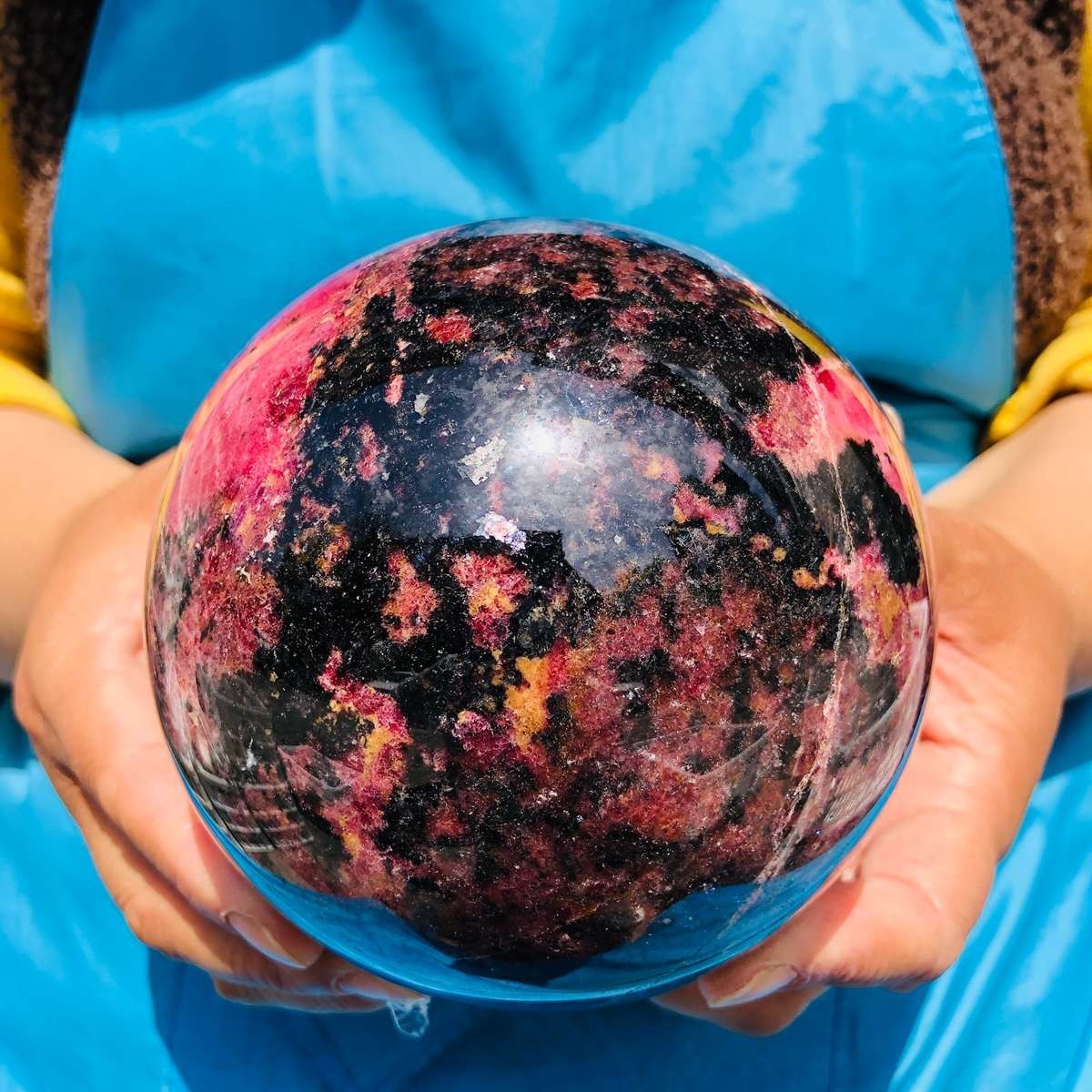 5.85 LB Natural Rhodonite Crystal Sphere Pink Black Healing Gem Stone 4777