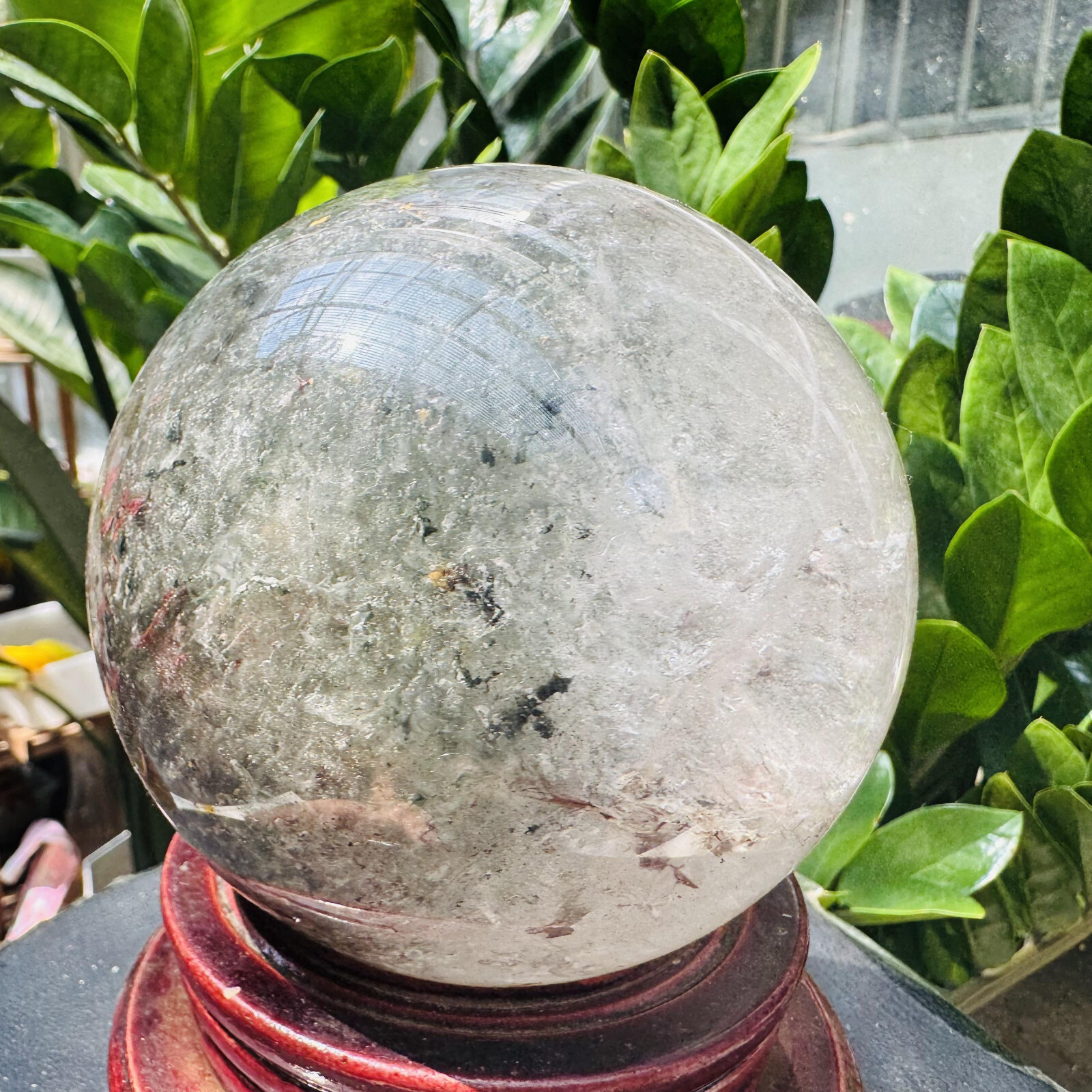 Rare Natural Green Ghost phantom quart ball carved crystal sphere reiki3.87LB