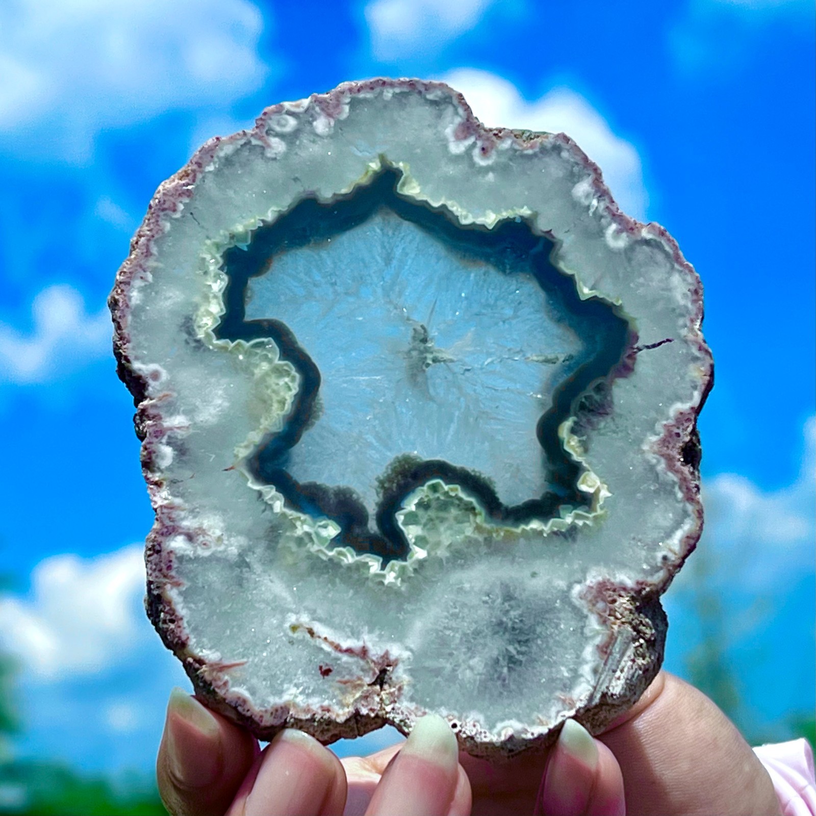159G Natural Colorful Lace Agate Geode Slice Extra Large Gem From Argentina