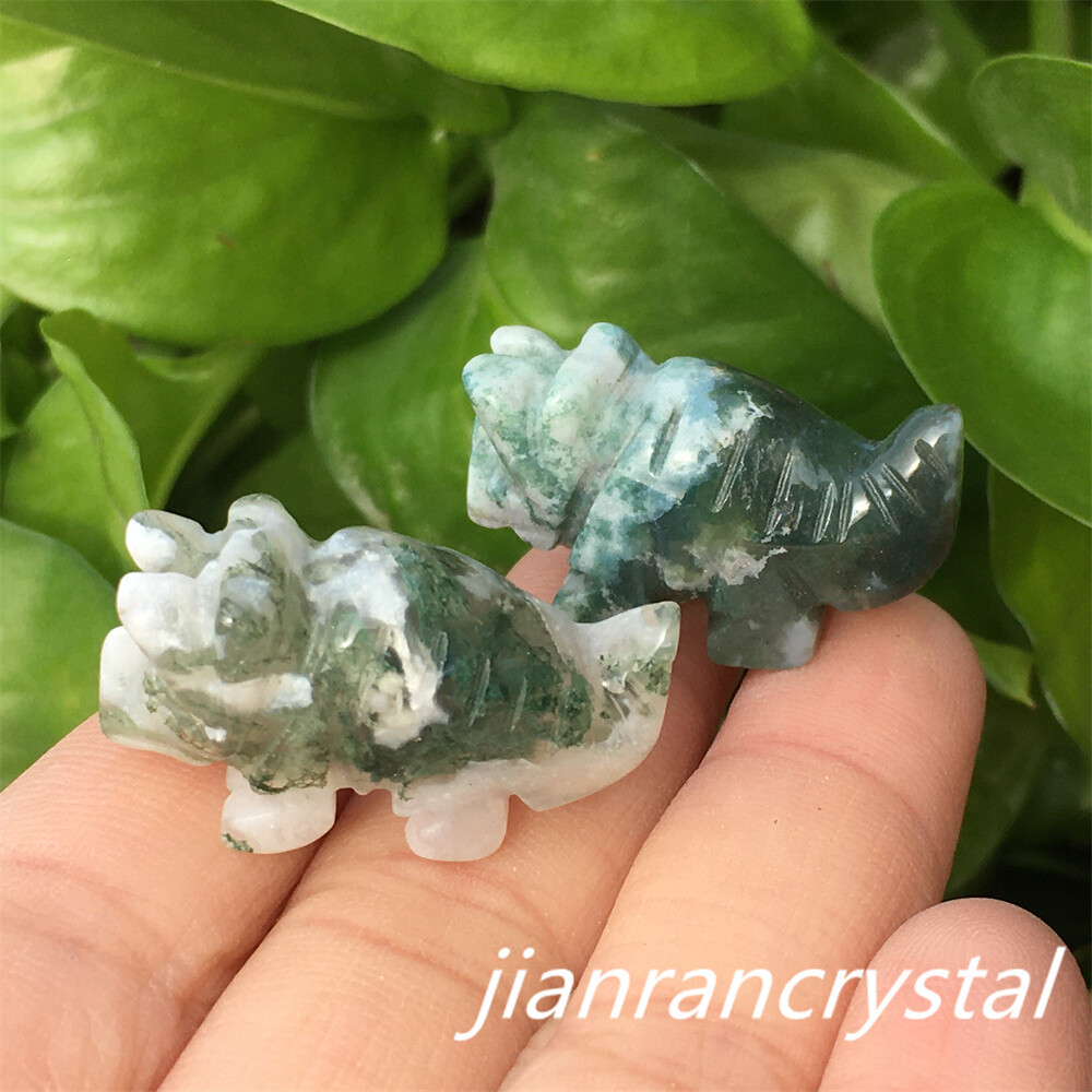 5pcs Natural Aquatic agate mini triceratops carved quartz crystal Skull Healing