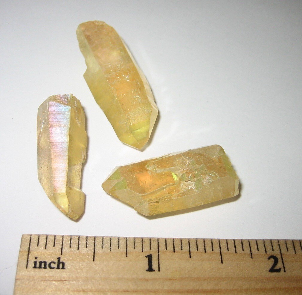 3 BEAUTIFUL 1″-1.3″ SUNSHINE AURA QUARTZ CRYSTAL POINTS (TREATED IN USA) 17g *2