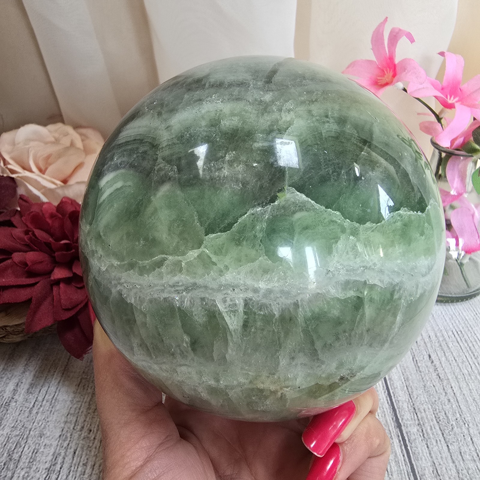 114mm Unique Rainbow Fluorite Green Crystal Sphere Orb (79)