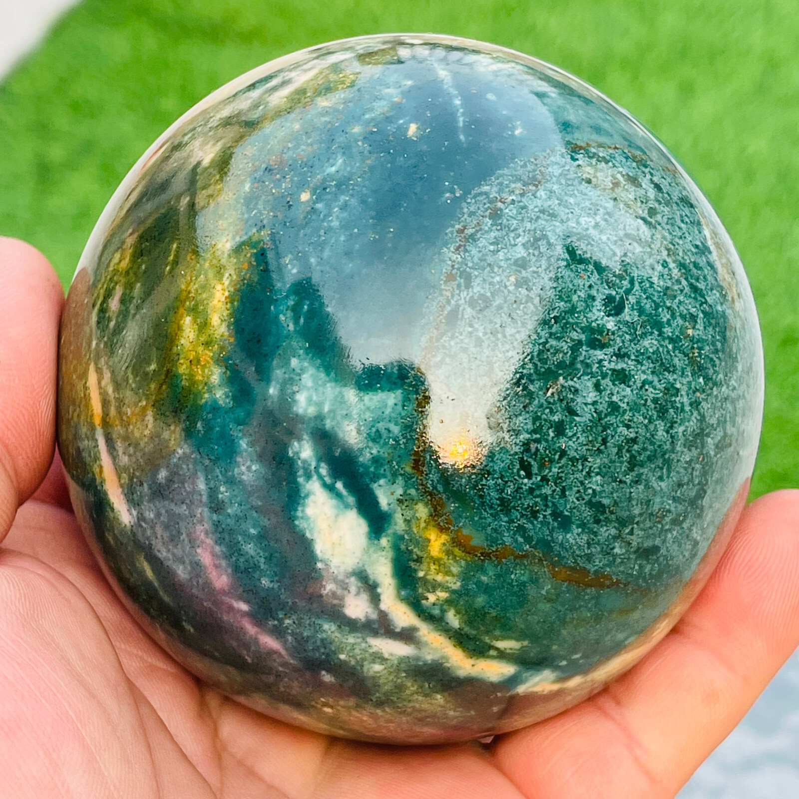 756g Rare Natural Colourful Ocean Jasper Quartz Crystal Sphere Ball Healing