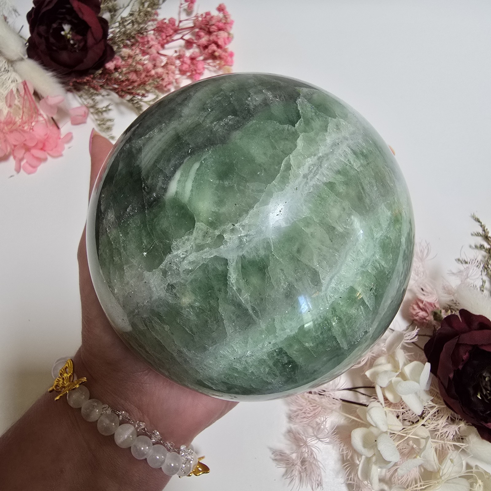 114mm Unique Rainbow Fluorite Green Crystal Sphere Orb (79)
