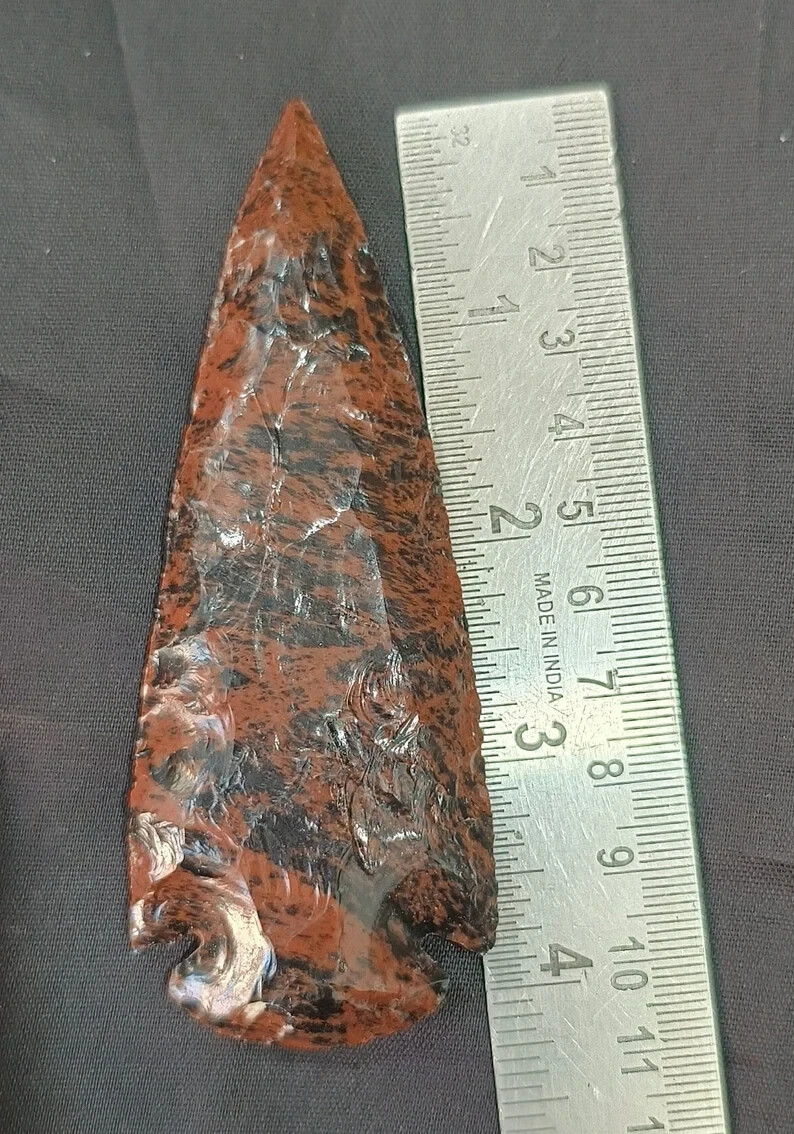 Hand-Carved Mahogany Obsidian Arrowhead, Select Size Obsidian Gemstone Spearhead