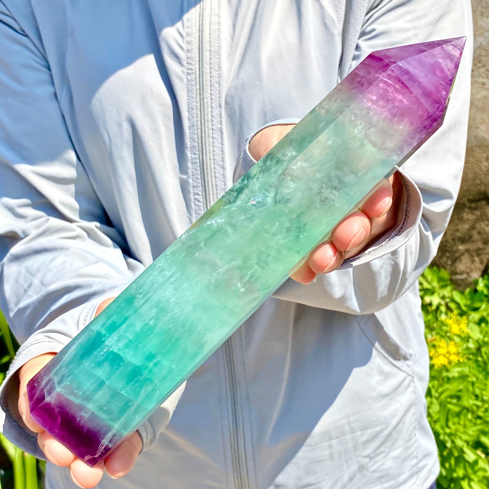 2.13LB Natural Fluorite Crystal Column Magic Wand Obelisk Point Earth Healing