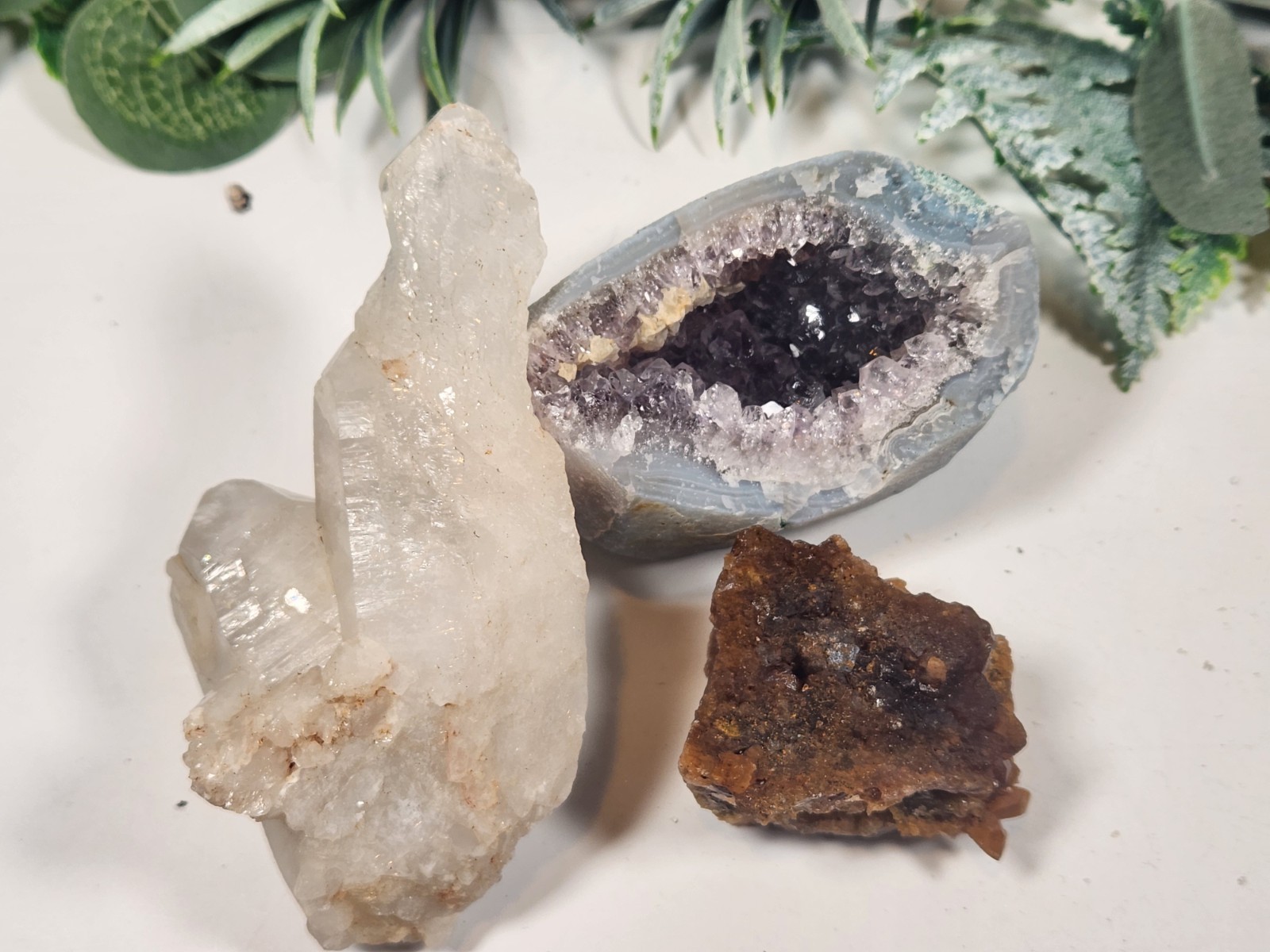 13.8oz Crystal Set, Unique Etched Arkansas Quartz , Amethyst Geode, Citrine Lot