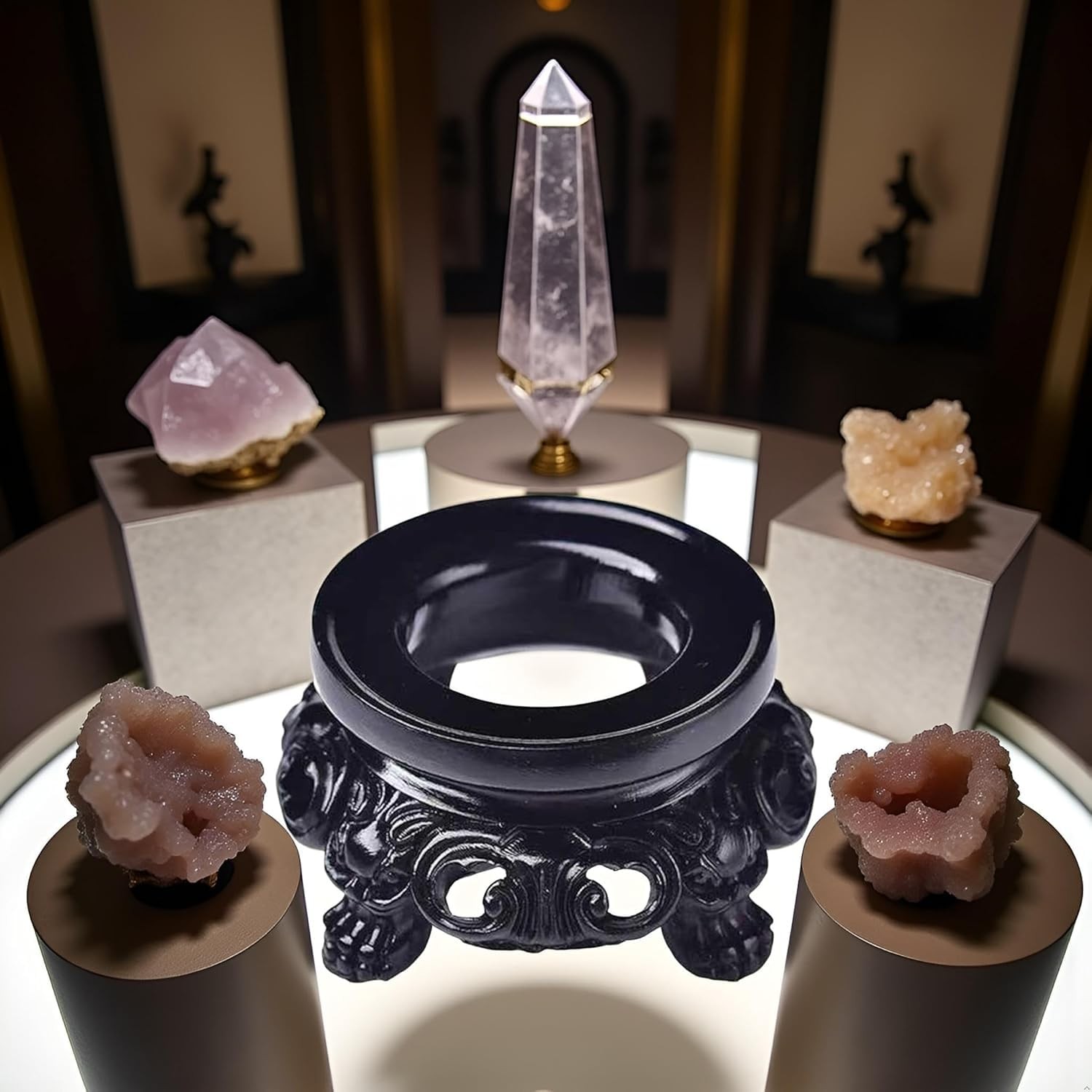 Black Wooden Display Stand for Crystal Sphere Quartz Ball Holder, Hollow Wood…