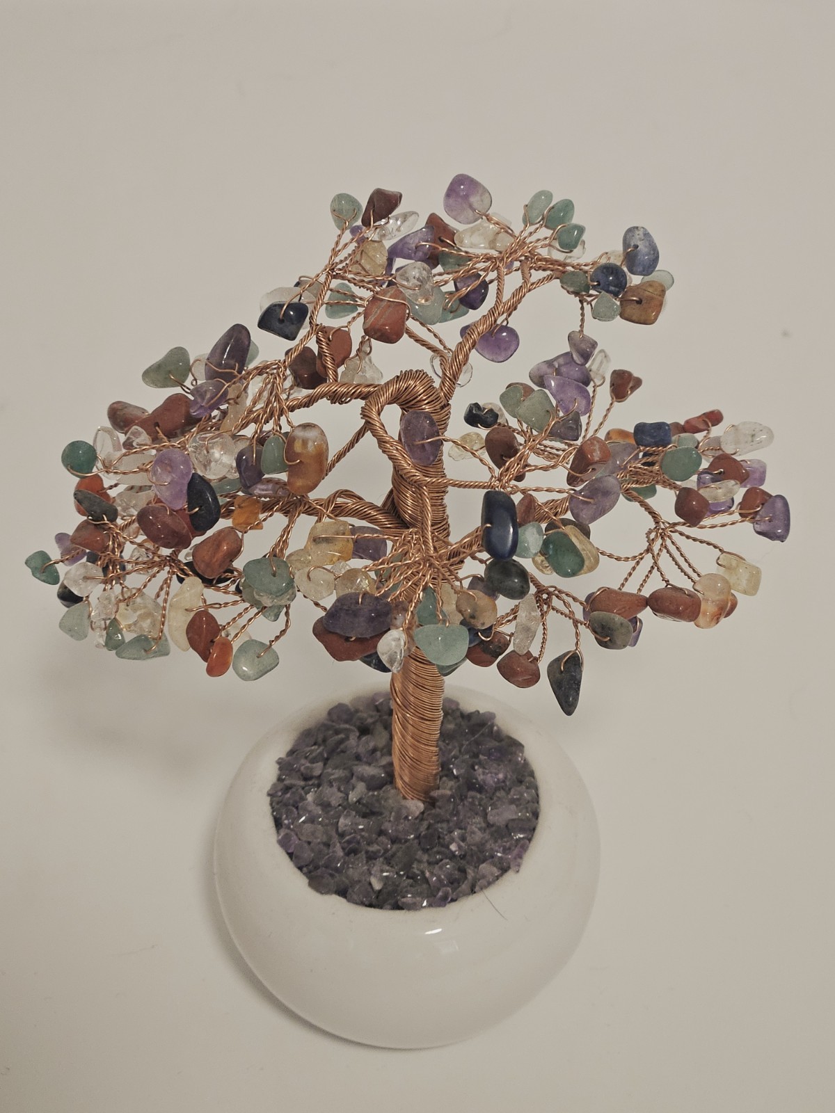 Gemstone Tree Sculpture + Jewelry Box Filled with Polished Stones–Decorative Set