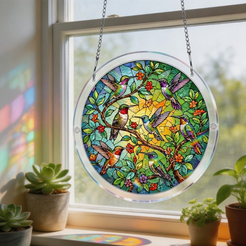 Creative Acrylic Puzzle Sun Catcher With Metal Chain Multiple Pattern Optional