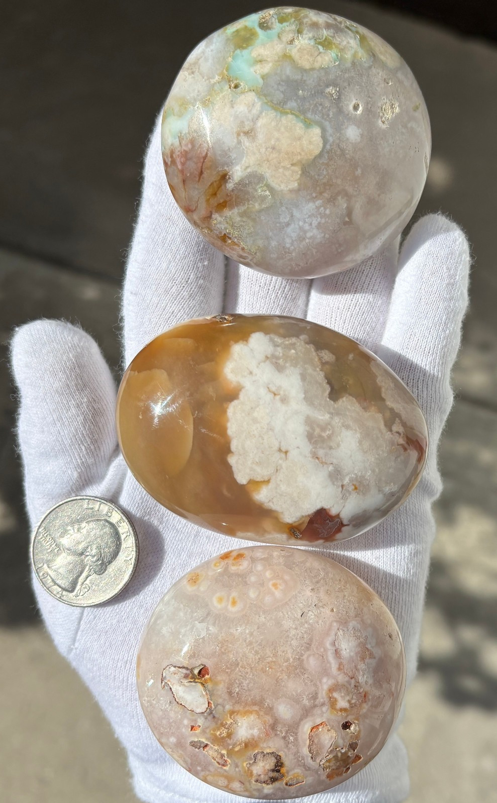 USA SALE 3/4Lb 367g LOT 3 FLOWER BLOSSOM AGATE PALMSTONES Palm Stones Stone