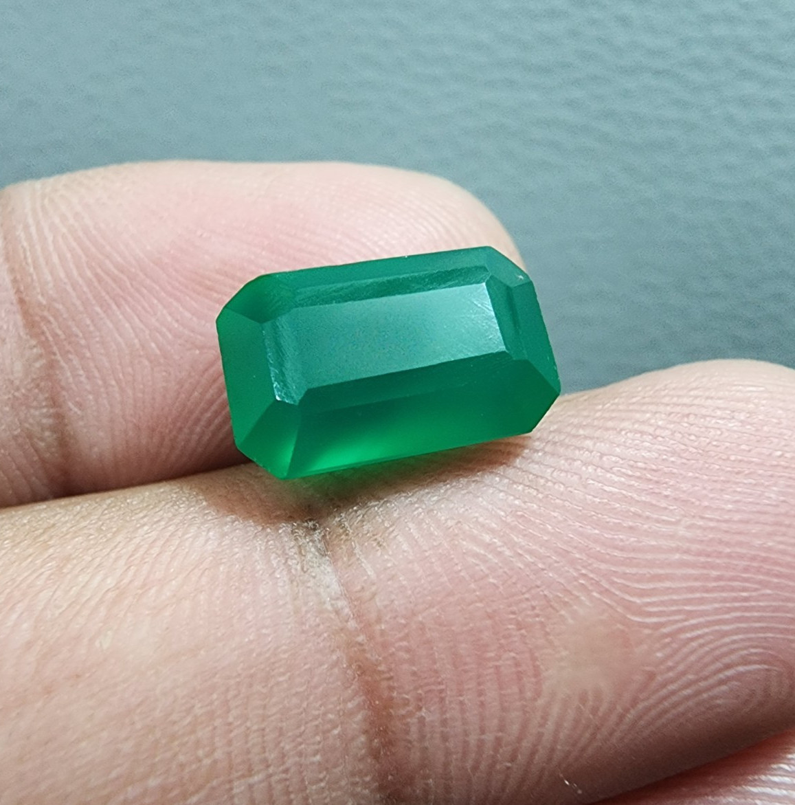 7 Ct Top Green Onyx Faceted Emerald Cut Loose Gemstone Jewelry Making For Ring