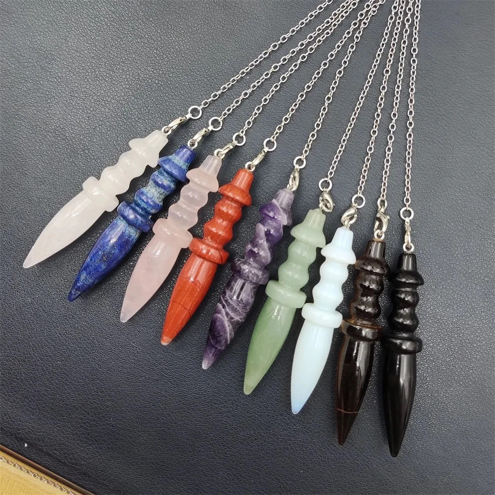 Natural Stone Pendant Egyptian Crystal Pendulum for Divination Dowsing Reiki Pin