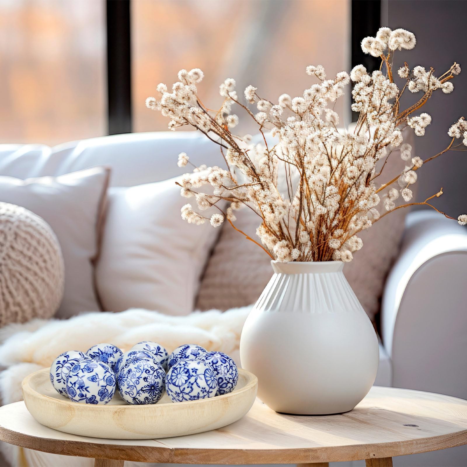 Vesici 9 Pcs Blue and White Porcelain Balls Decorative Chinoiserie Orbs for…