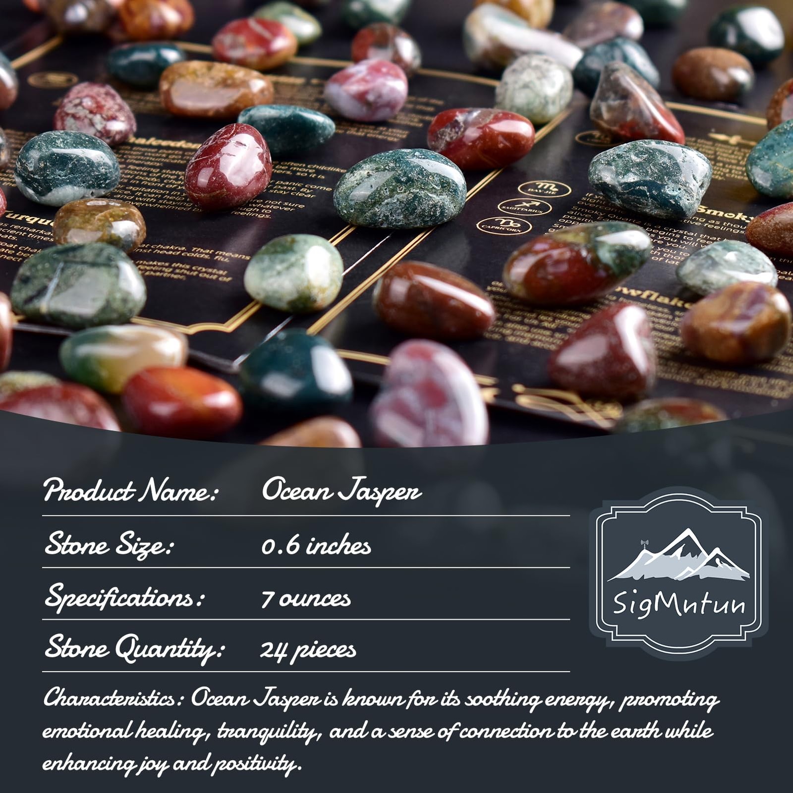 SigMntun Ocean Jasper Healing Crystal Stone Set – 24 Pieces, 0.6″ Natural and…