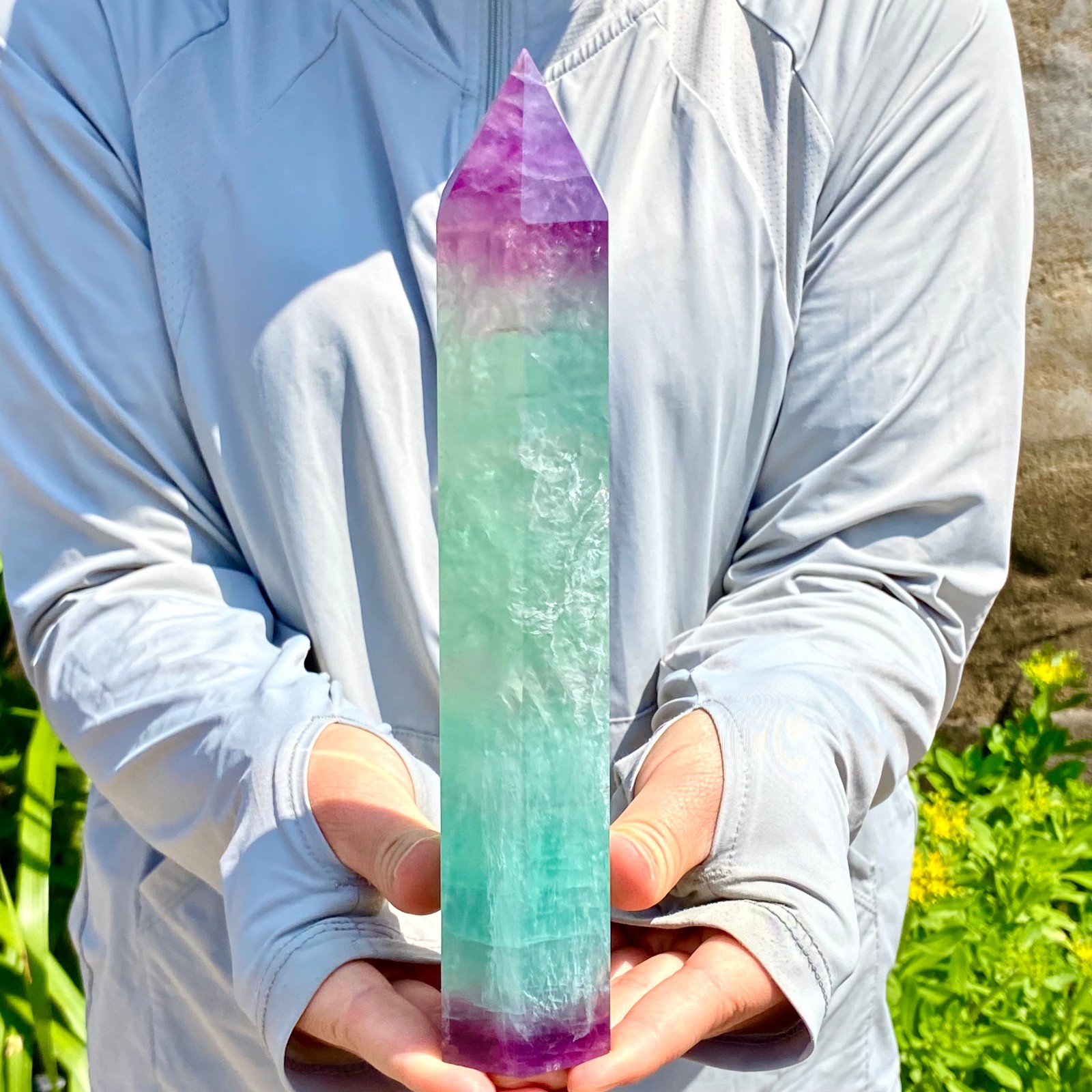 2.13LB Natural Fluorite Crystal Column Magic Wand Obelisk Point Earth Healing